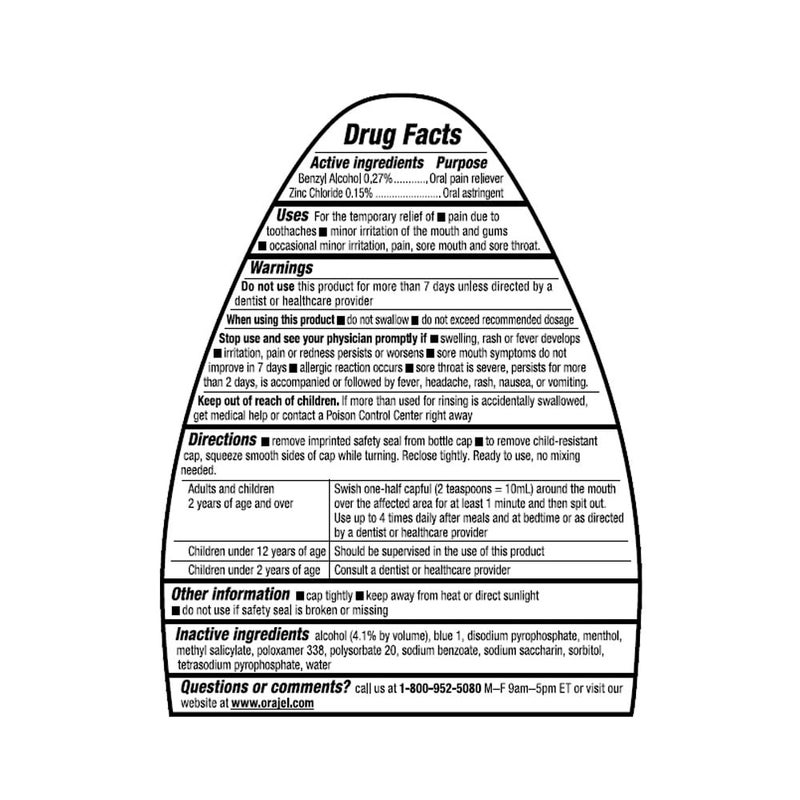 Orajel غسول Orajel لآلام الأسنان، مسكن قابض، نعناع مهدئ، 16 أونصة سائلة - Image 2