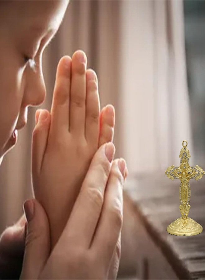 FFZDENA Golden Jesus Statue, Christian Gifts for Home and Car, Prayer and Decoration, Jesus Christ Crucifix for Christian Home and Office, Car Dashboard Decor - Image 5