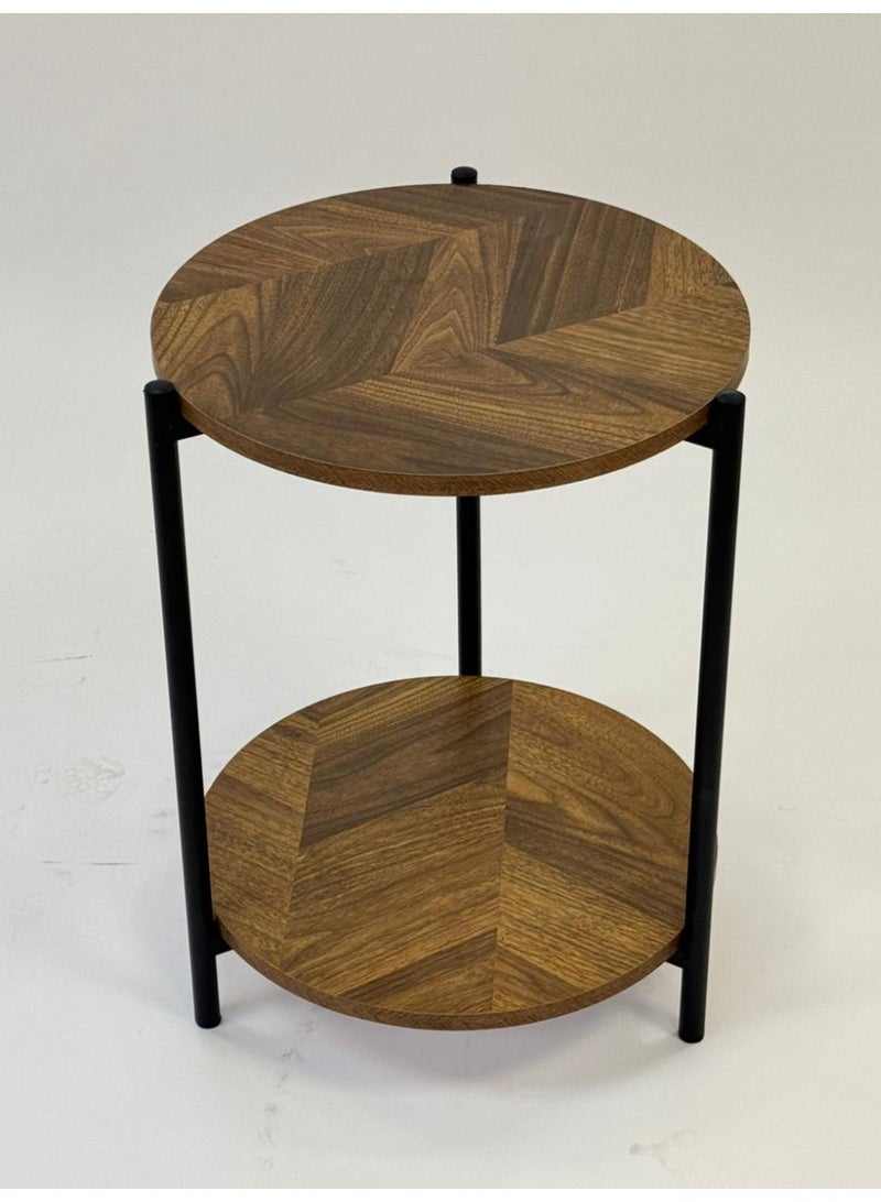 Living Two-Tier Round Wooden Side Table with Triple Metal Legs - Image 4