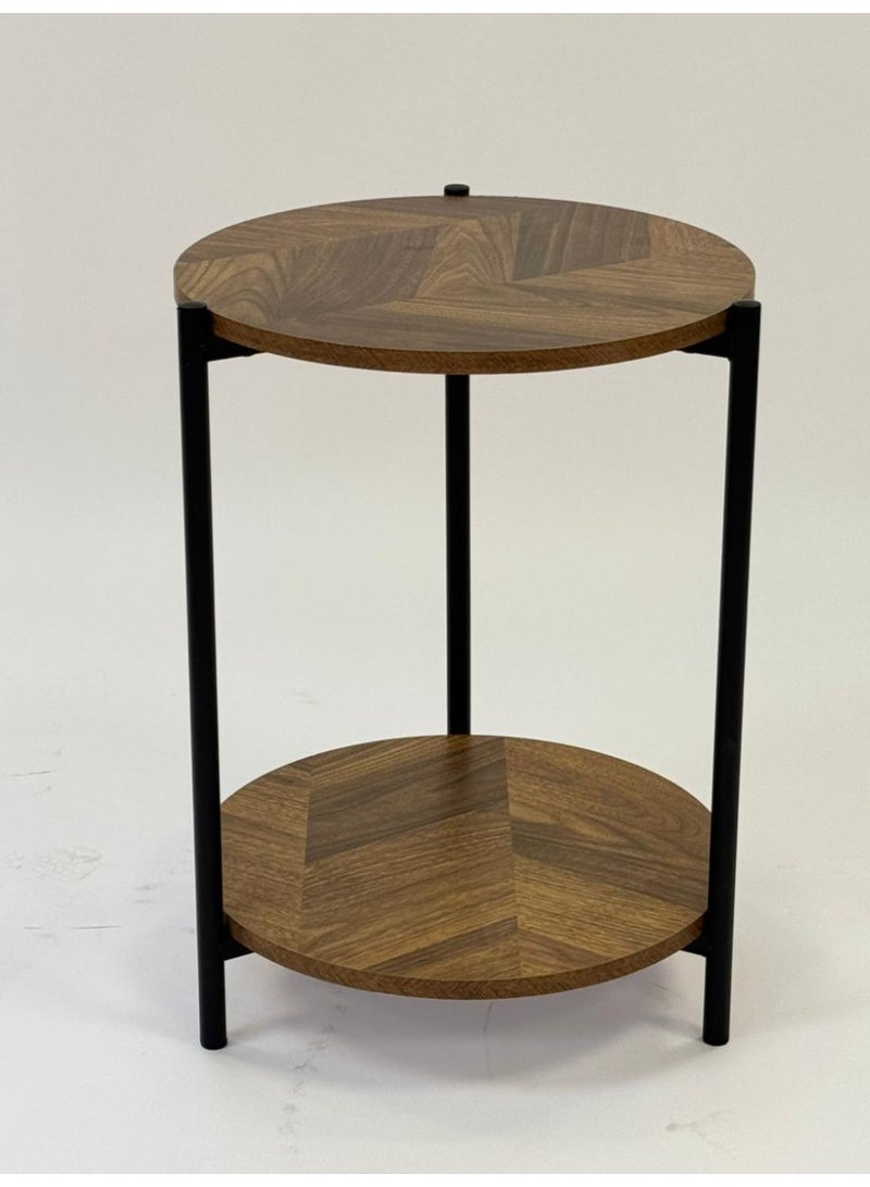 Living Two-Tier Round Wooden Side Table with Triple Metal Legs - Image 5