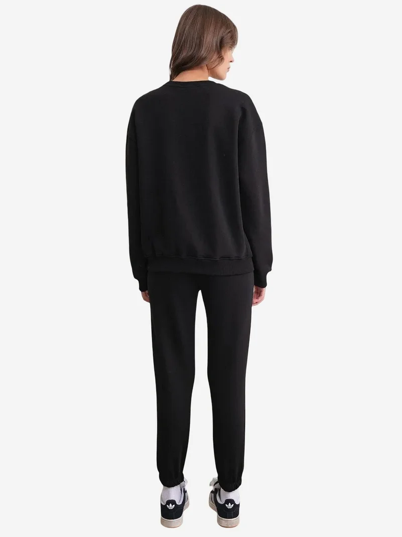 Mixray Black Mixray Basic Sweatshirt & Jogger Two-Piece Set for Women | Best Price UAE