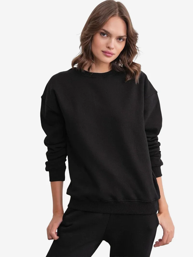 Mixray Black Mixray Basic Sweatshirt & Jogger Two-Piece Set for Women | Best Price UAE