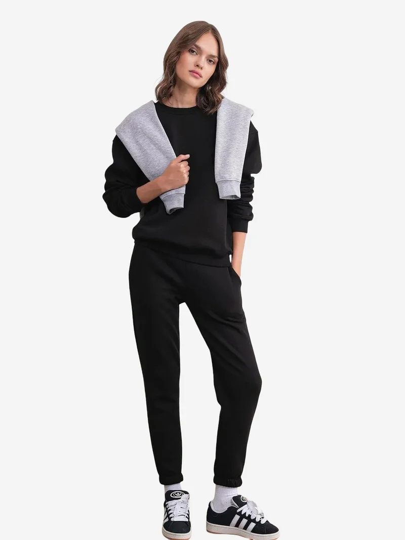 Mixray Black Mixray Basic Sweatshirt & Jogger Two-Piece Set for Women | Best Price UAE