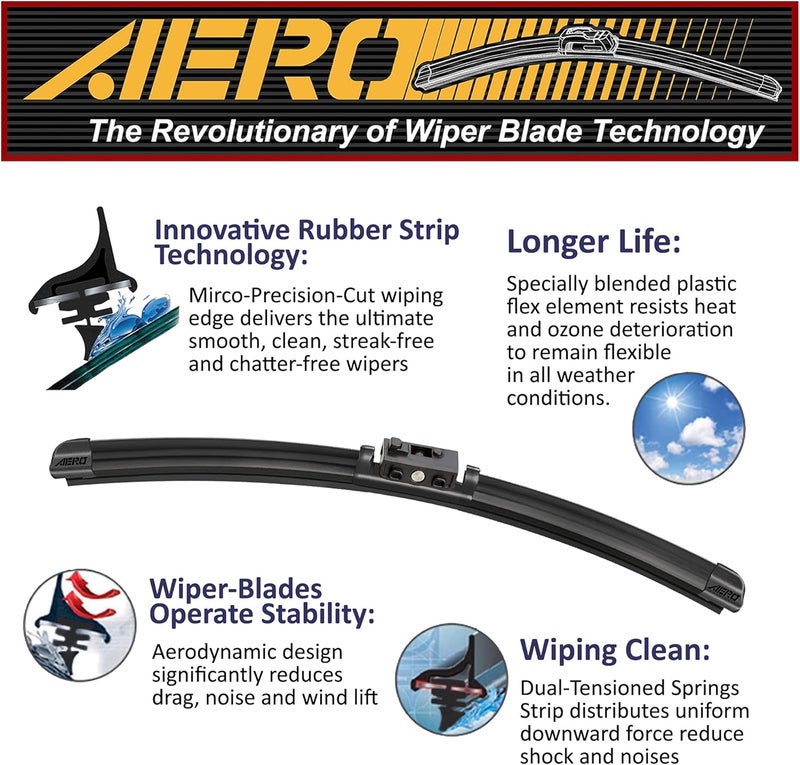 AERO Avenger 26"+24" Premium All-Season Windshield Wiper Blades with Extra Rubber Refills OEM Replacement for Mercedes-Benz Sprinter 1500 2500 3500 2023-2019 (Without Washer Nozzle) - Image 3