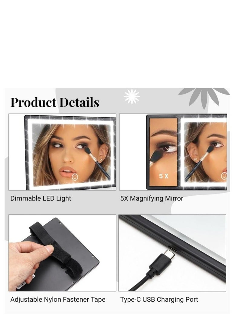 Excefore - Car Sun Visor Vanity Mirror, Car Visor LED Makeup Mirror, Rechargeable Car Visor Vanity Mirror, with 5X Magnifying, 3 Light Modes and 62 LEDs Function, Universal for Car with Dimmable Fill Light - Image 1