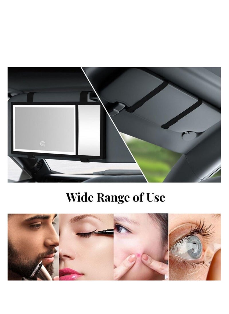 Excefore - Car Sun Visor Vanity Mirror, Car Visor LED Makeup Mirror, Rechargeable Car Visor Vanity Mirror, with 5X Magnifying, 3 Light Modes and 62 LEDs Function, Universal for Car with Dimmable Fill Light - Image 1