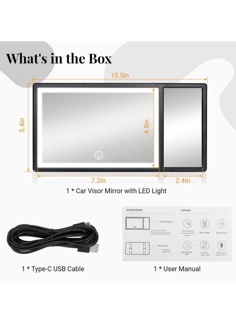 Excefore - Car Sun Visor Vanity Mirror, Car Visor LED Makeup Mirror, Rechargeable Car Visor Vanity Mirror, with 5X Magnifying, 3 Light Modes and 62 LEDs Function, Universal for Car with Dimmable Fill Light - Image 1