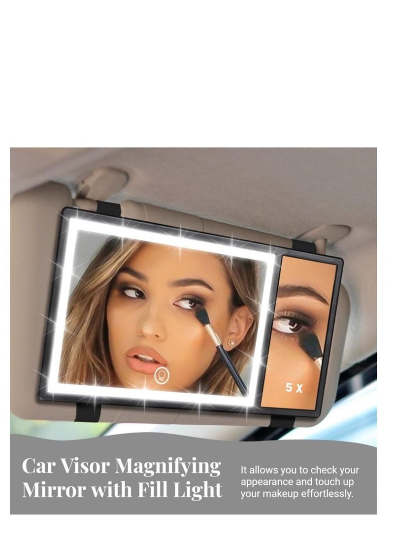 Excefore - Car Sun Visor Vanity Mirror, Car Visor LED Makeup Mirror, Rechargeable Car Visor Vanity Mirror, with 5X Magnifying, 3 Light Modes and 62 LEDs Function, Universal for Car with Dimmable Fill Light - Image 1