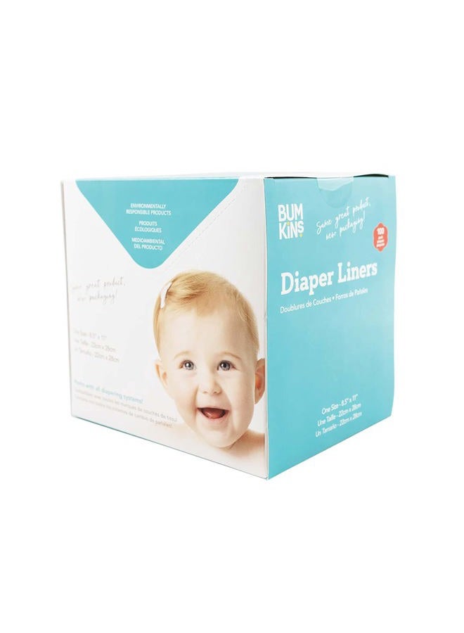 BUMKiNs Disposable Cloth Fabric Diaper Liner, Biodegradable, Neutral, 100 Count (Pack of 1) - Image 1