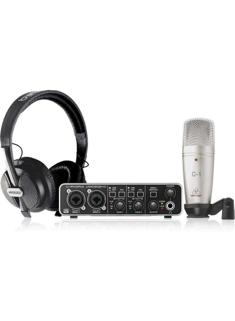 Behringer U-Phoria Studio Complete Recording Bundle – UM2 USB Audio Interface, C-1 Condenser Microphone, HPS5000 Studio Headphones, For Podcasting, Music Production & Home Recording - Image 3