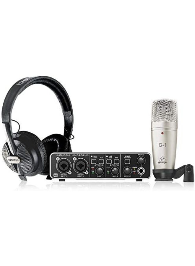 Behringer U-Phoria Studio Complete Recording Bundle – UM2 USB Audio Interface, C-1 Condenser Microphone, HPS5000 Studio Headphones, For Podcasting, Music Production & Home Recording - Image 2