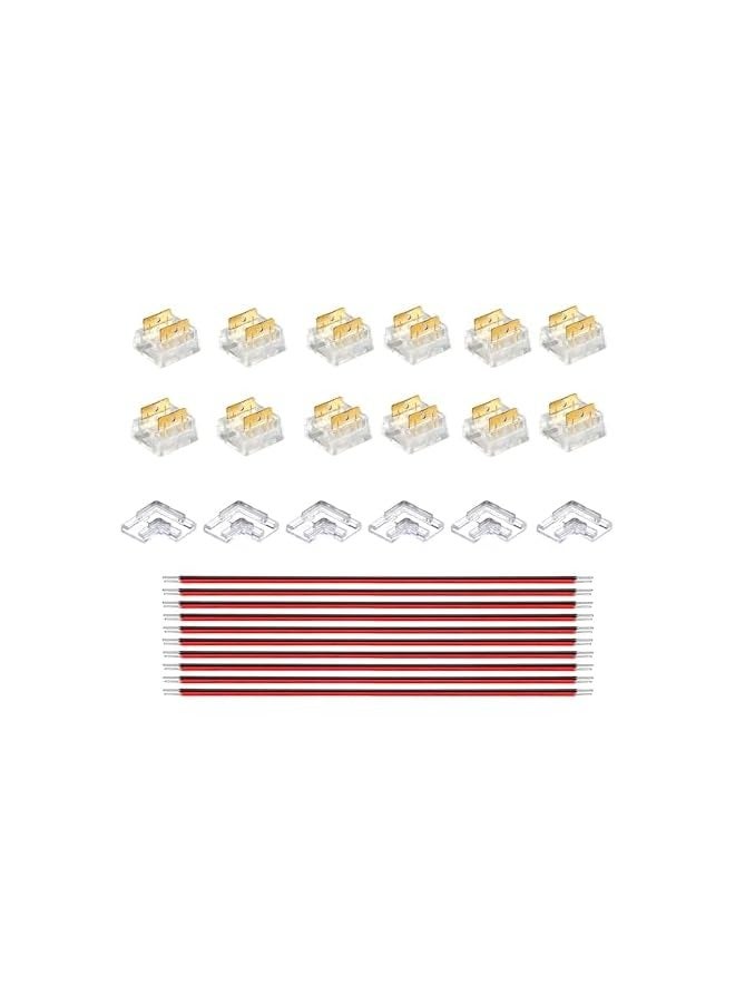 erorex 10mm 2Pin 30Pcs Press-in Assembly COB LED Strip Connector Corner Kit,14pcs Clear Connectorss,6pcs L-Shape Corner Connectors,10pcs Red and black 22 AWG wire,for 5V 12V 24V LED Strip - Image 1