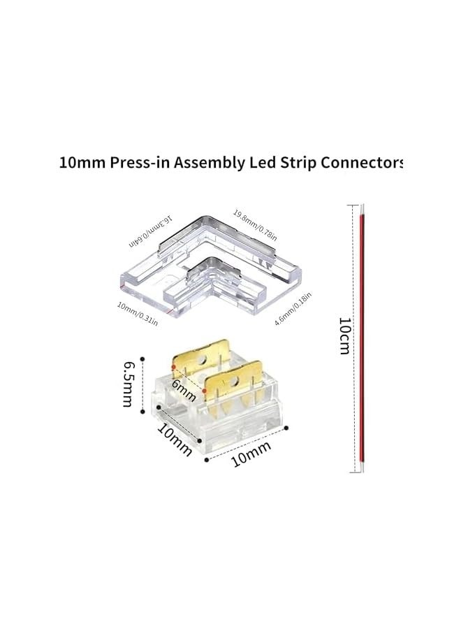 erorex 10mm 2Pin 30Pcs Press-in Assembly COB LED Strip Connector Corner Kit,14pcs Clear Connectorss,6pcs L-Shape Corner Connectors,10pcs Red and black 22 AWG wire,for 5V 12V 24V LED Strip - Image 2