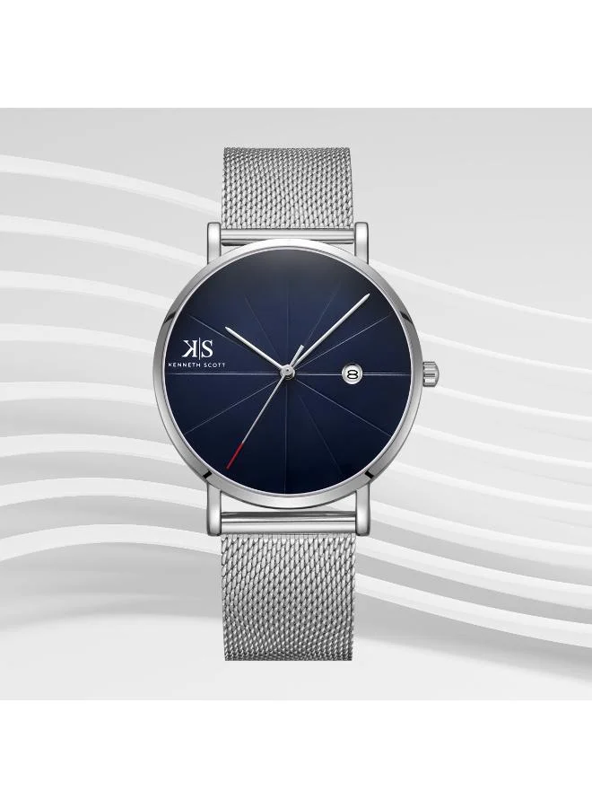 Kenneth Scott Blue Men's Stainless Steel Analog Watch K22013-SMSN - 40 mm for Men | Best Price UAE