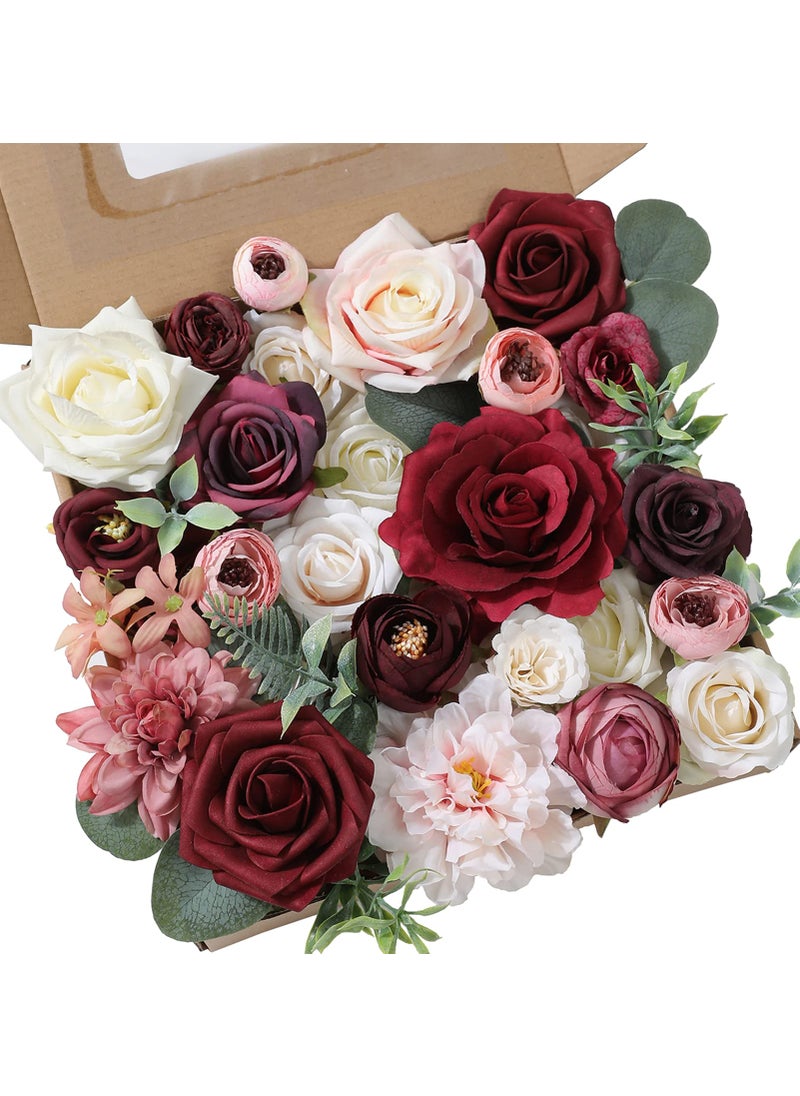 YYHUAWU YYHUAWU Artificial Flowers Combo Set Fake Flower Leaf Box with Stems for DIY Wedding Bouquets Centerpieces Flower Arrangements Decorations Baby Shower Party Home Decorations (burgundy)  - Image 1