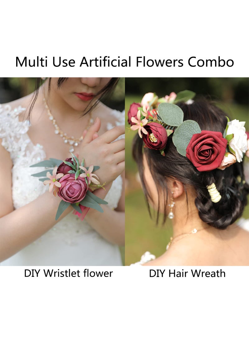 YYHUAWU YYHUAWU Artificial Flowers Combo Set Fake Flower Leaf Box with Stems for DIY Wedding Bouquets Centerpieces Flower Arrangements Decorations Baby Shower Party Home Decorations (burgundy)  - Image 4