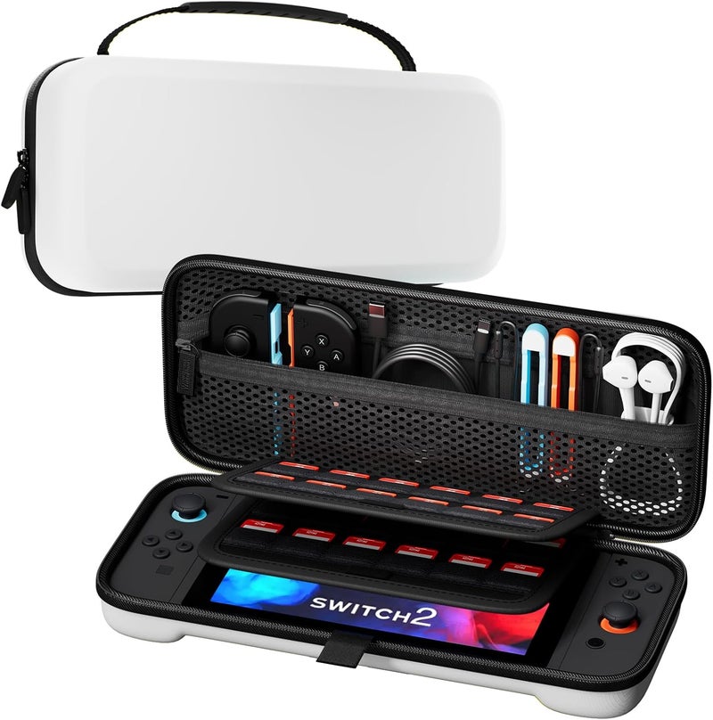 بروكاس حقيبة حمل ProCase لجهاز Nintendo Switch 2 (2025) مع 24 فتحة لبطاقات الألعاب، حقيبة سفر صلبة محمولة لحقيبة التخزين وعلبة الحماية لوحدة Nintendo Switch 2 وملحقاتها لعام 2025 - أبيض - Image 1