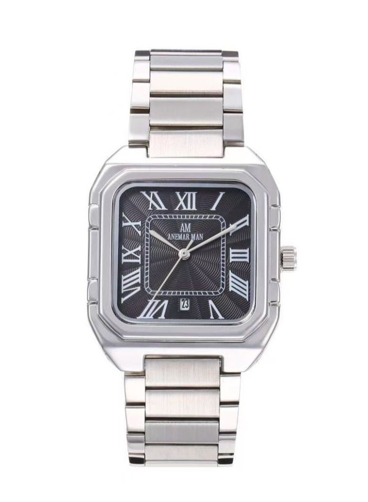 ANEMAR MAN Men's waterproof watch with high quality steel, silver bracelet and black dial