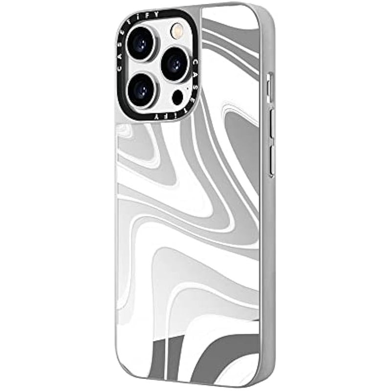Casetify Mirror Case for iPhone 14 Pro Compatible with Magsafe - Frosted Swirls - Silver on Silver - Image 5