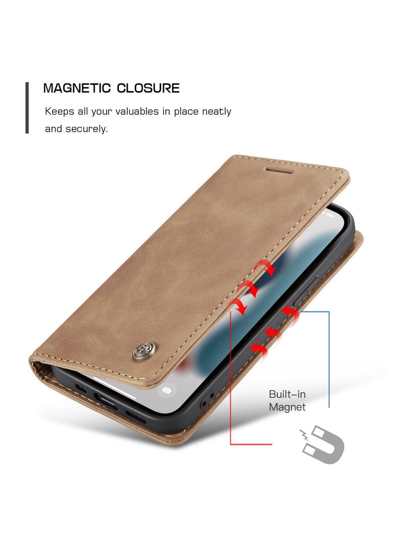 CaseMe - CaseMe iPhone 13 Pro Max Case Wallet, for iPhone 13 Pro Max Wallet Case Book Folding Flip Folio Case with Magnetic Kickstand Card Slots Protective Cover for iPhone 13 Pro Max, Brown - Image 1