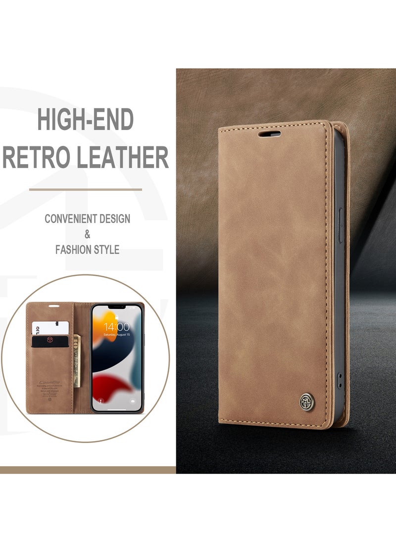 CaseMe - CaseMe iPhone 13 Pro Max Case Wallet, for iPhone 13 Pro Max Wallet Case Book Folding Flip Folio Case with Magnetic Kickstand Card Slots Protective Cover for iPhone 13 Pro Max, Brown - Image 1