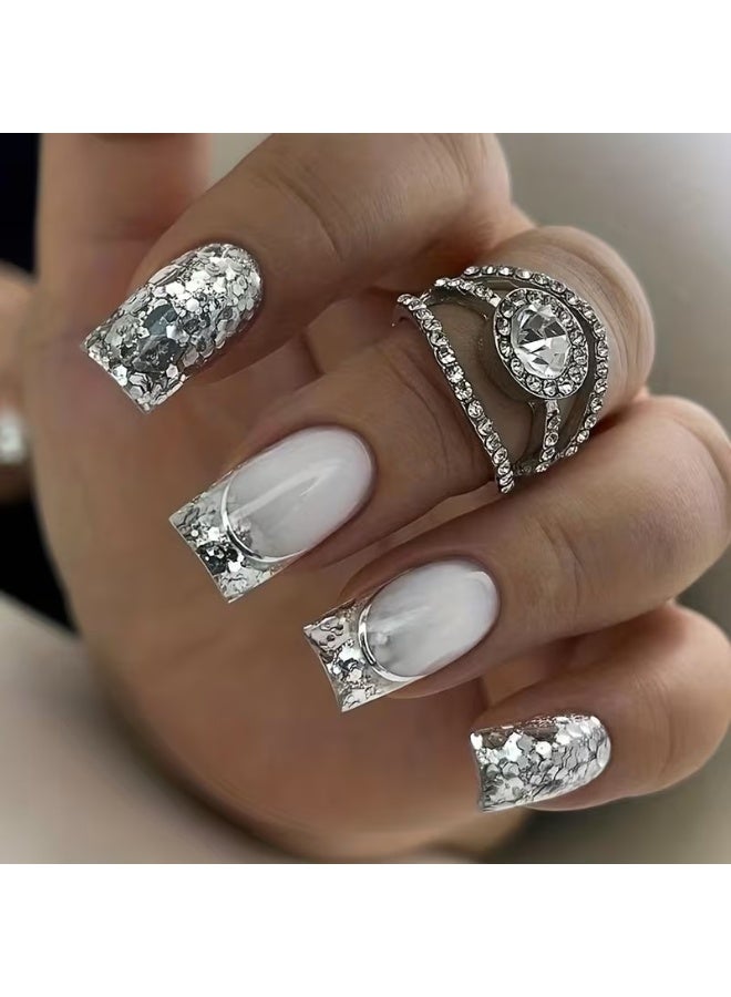 Goolsky 24pcs Short Square Shape Matte Finish Four Seasons Fake Nail Pieces, Mixed Color Tone, Gradient, for Fingernail - Image 1