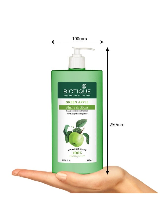 Biotique Green Apple Shine & Gloss Shampoo & Conditioner| Promotes Healthy, Shiny and Glossy Hair | Nourishes Scalp | Makes Hair Soft & Smooth |100% Botanical Extracts| All Skin Types | 650ml - Image 1