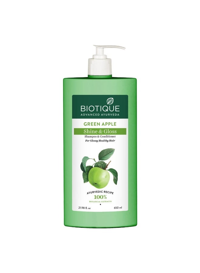 Biotique Green Apple Shine & Gloss Shampoo & Conditioner| Promotes Healthy, Shiny and Glossy Hair | Nourishes Scalp | Makes Hair Soft & Smooth |100% Botanical Extracts| All Skin Types | 650ml - Image 2