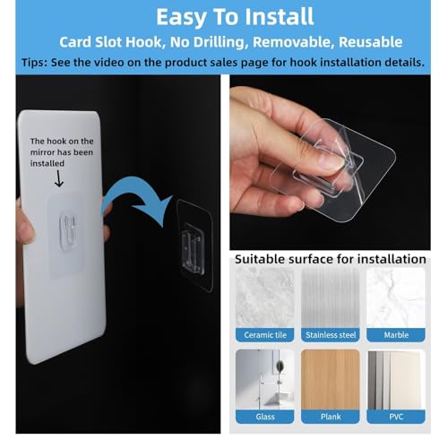 EUAIAJ Shower Mirror Fogless Shaving with Razor Holder for Shower, Anti Fog Shower Mirror & includes 2 Razor Hooks & 2 Mirror Hooks, Easy Install & Unbreakable, Mirror for Shower Wall(Small 6.8x5.2in) - Image 4