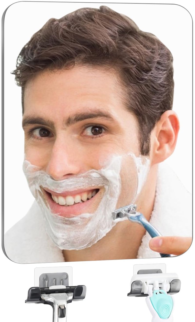 EUAIAJ Shower Mirror Fogless Shaving with Razor Holder for Shower, Anti Fog Shower Mirror & includes 2 Razor Hooks & 2 Mirror Hooks, Easy Install & Unbreakable, Mirror for Shower Wall(Small 6.8x5.2in) - Image 1
