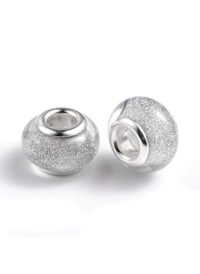 KISSITTY - 100Pcs Silver Color Acrylic European Beads 5Mm Large Hole Rondelle Charms Bead Spacers 14X9Mm 0.55X0.35Inch For Diy Snake Chain Charm Bracelet Making - Image 1