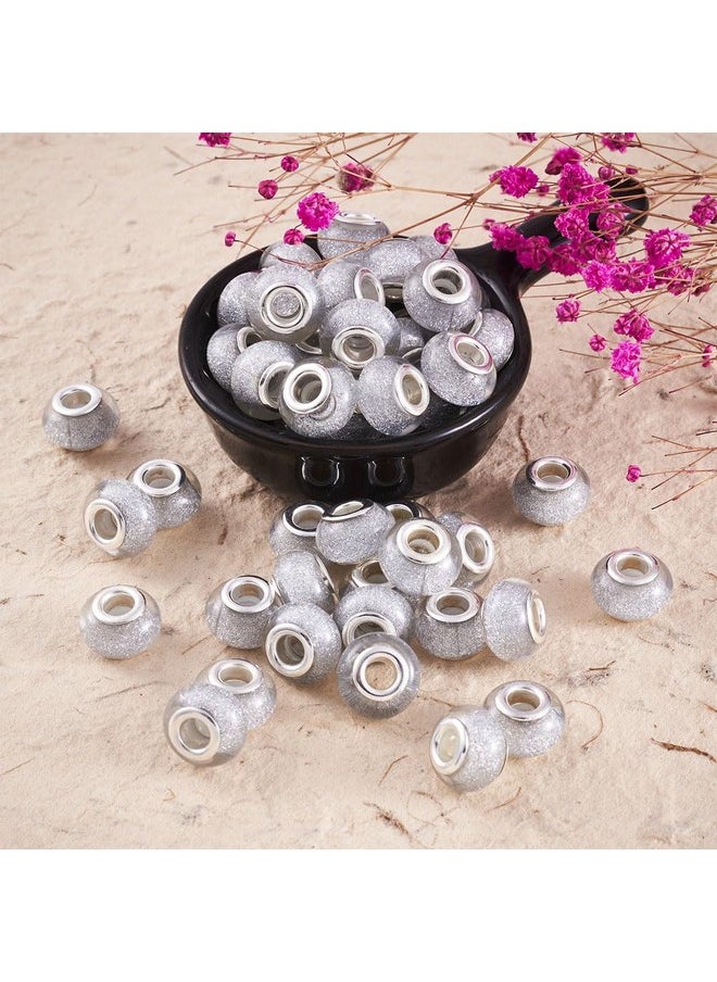KISSITTY - 100Pcs Silver Color Acrylic European Beads 5Mm Large Hole Rondelle Charms Bead Spacers 14X9Mm 0.55X0.35Inch For Diy Snake Chain Charm Bracelet Making - Image 1