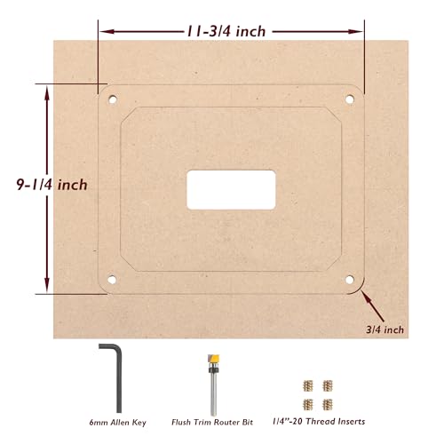 O'SKOOL Router Table Insert Plate Template Kit – Includes MDF Routing Template, Threaded Inserts, Router Bits for 9-1/4 x 11-3/4 Standard Plates, RTS020 - Image 2