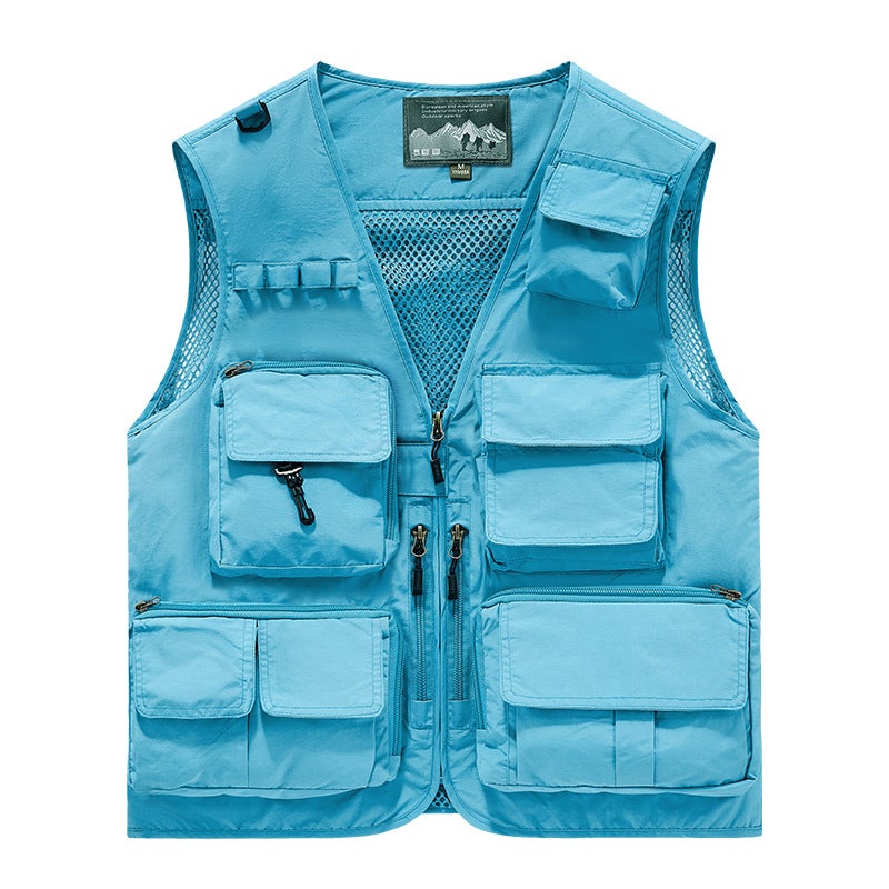 Large Size Vest Fishing Sleeveless Male Reporter Vest Multi-Functional Leisure Outdoor Waistcoat Four Seasons Multi-Pocket Thin - Image 1