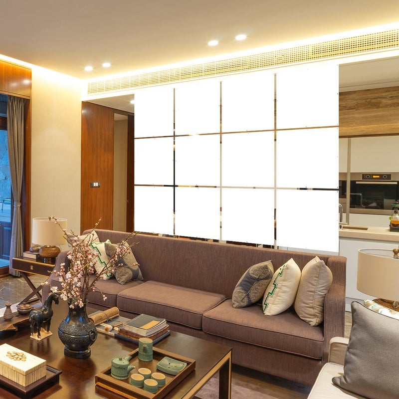 Lchen فاصل الغرفة المعلق من Lchen، 12 قطعة من لوحات الشاشة الصلبة البيضاء لتزيين المنزل وتفريق الغرف (لوحة بيضاء، 15.7"x15.7"x0.03)  - Image 4