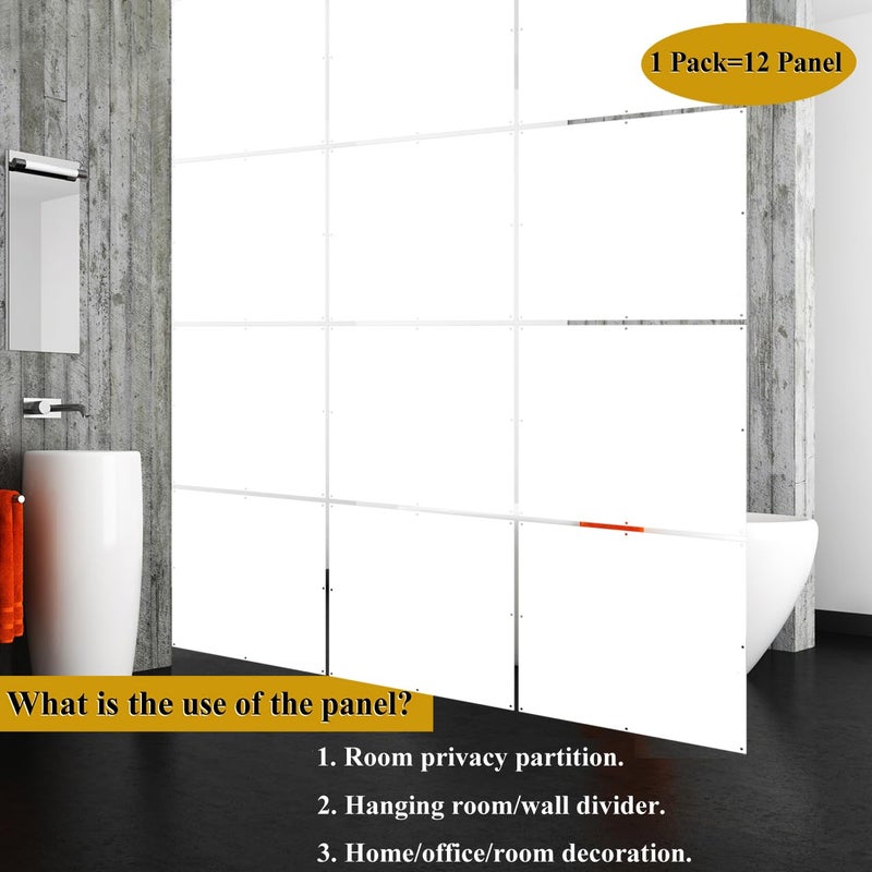 Lchen فاصل الغرفة المعلق من Lchen، 12 قطعة من لوحات الشاشة الصلبة البيضاء لتزيين المنزل وتفريق الغرف (لوحة بيضاء، 15.7"x15.7"x0.03)  - Image 3