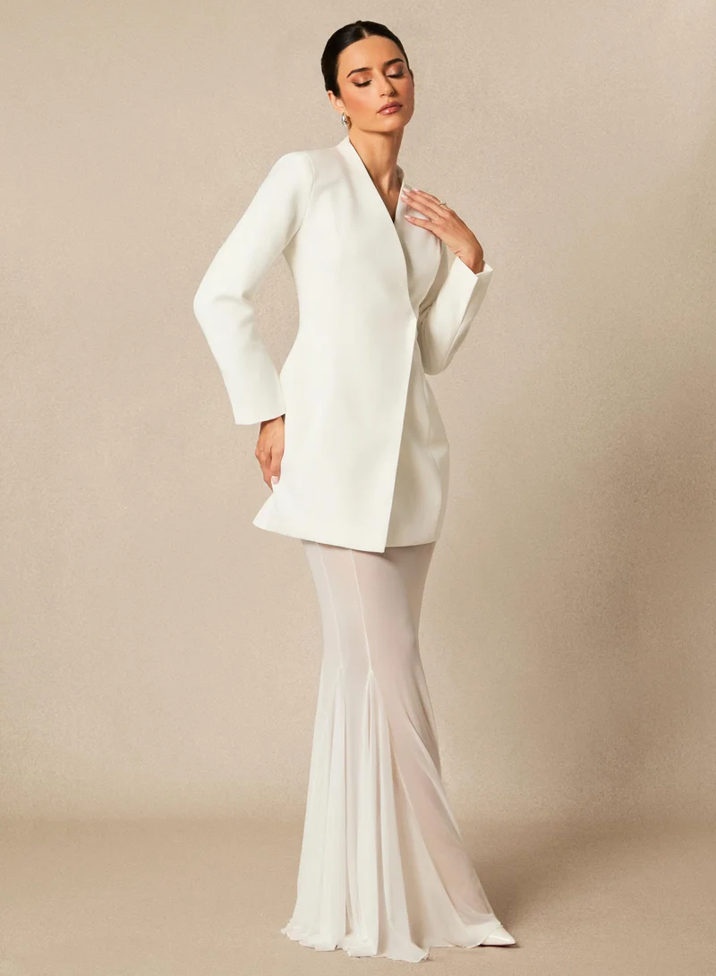 Sunfere Myra Asymmetric Tailored Blazer & Sheer Mesh Skirt Set