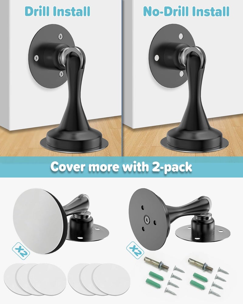 HELEMAN Door Stoppers Magnetic Door Catch - 2 Pack Stainless Steel Heavy Duty Door Stops for Bottom of Door, Wall & Floor Mounting No-Drill Strong Adhesive & Screws, Strong Door Holder to Keep Door Open - Image 4