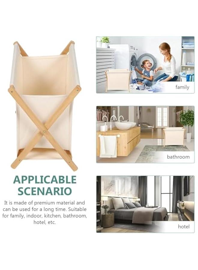 هوكور سلة غسيل قابلة للطي من تراسل، سلة ملابس متسخة، سلة تخزين الملابس، سلة تخزين الملابس، حامل ملابس مع حقيبة بطانة قماشية قابلة للازالة، اطار على شكل حرف X (بيج) - Image 4