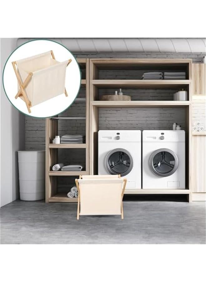 هوكور سلة غسيل قابلة للطي من تراسل، سلة ملابس متسخة، سلة تخزين الملابس، سلة تخزين الملابس، حامل ملابس مع حقيبة بطانة قماشية قابلة للازالة، اطار على شكل حرف X (بيج) - Image 5