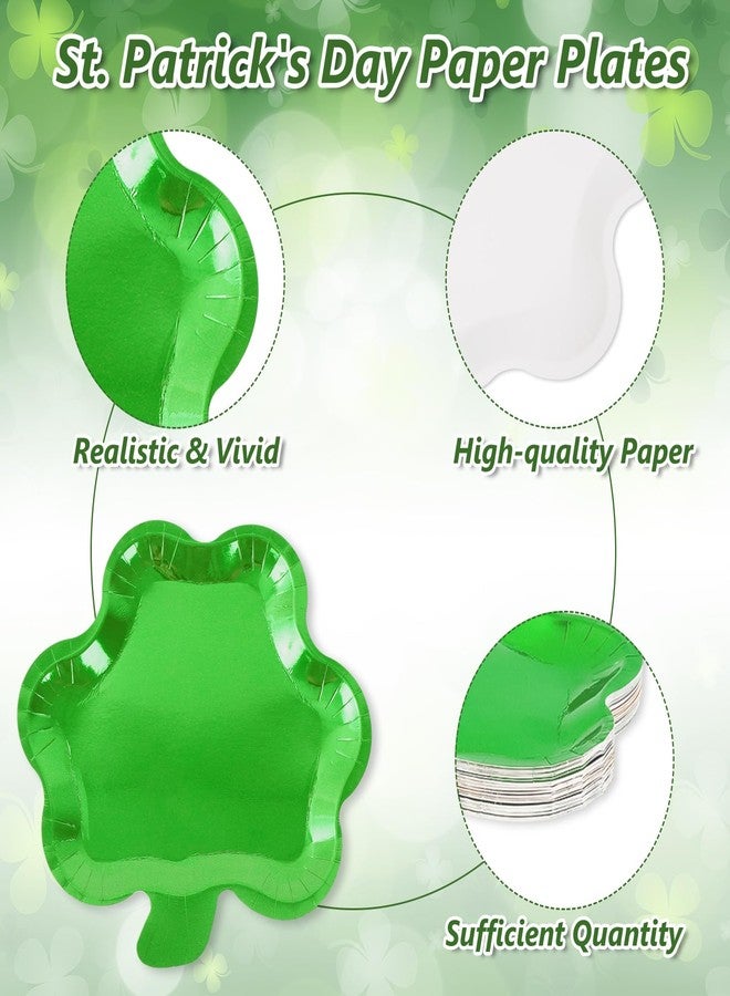 Whaline 30Pcs St. Patrick's Day Paper Plate Metallic Foil Shamrock Disposable Plate Gold Green Clover Dinnerware Plate for Irish Party Supplies Table Decor, 9 x 8.7 In - Image 3