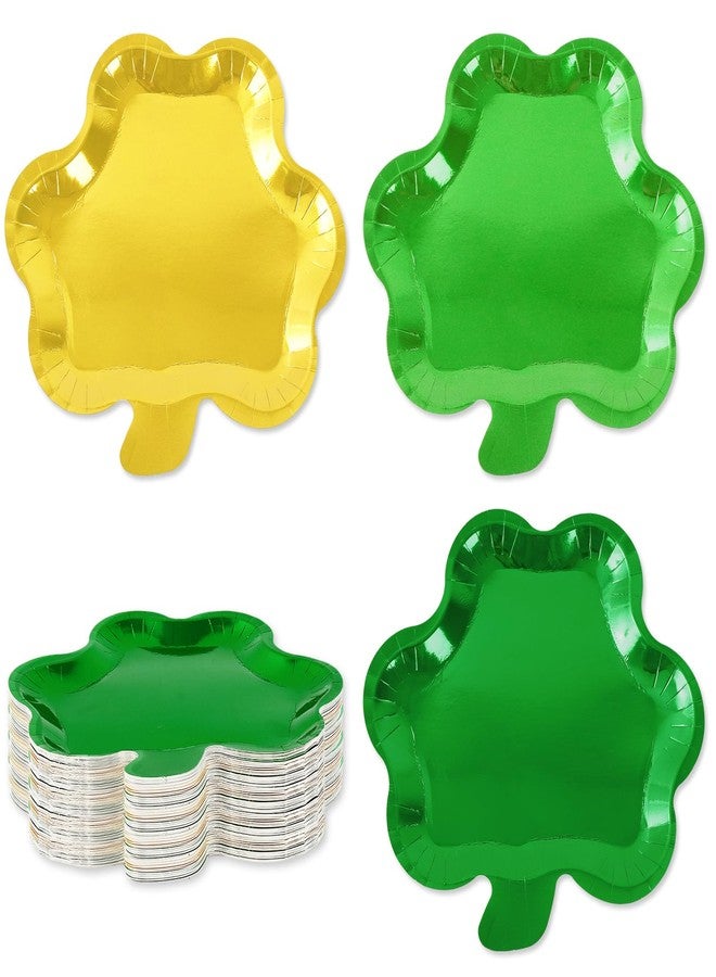 Whaline 30Pcs St. Patrick's Day Paper Plate Metallic Foil Shamrock Disposable Plate Gold Green Clover Dinnerware Plate for Irish Party Supplies Table Decor, 9 x 8.7 In - Image 1