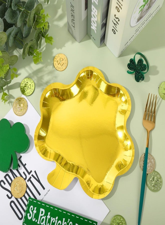 Whaline 30Pcs St. Patrick's Day Paper Plate Metallic Foil Shamrock Disposable Plate Gold Green Clover Dinnerware Plate for Irish Party Supplies Table Decor, 9 x 8.7 In - Image 4