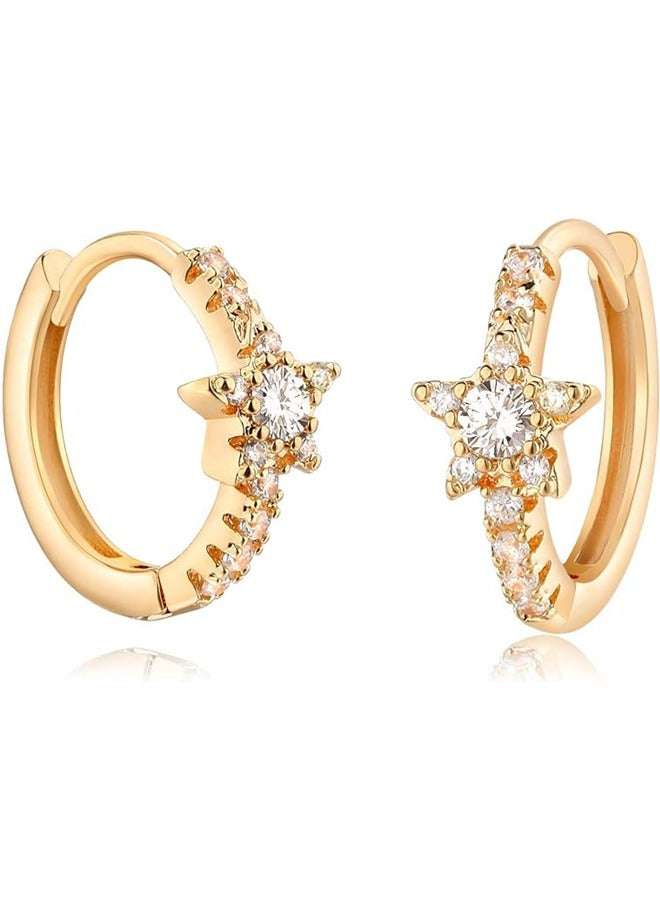 Mevecco Women Huggie Hoop Earrings Gold Ear Stud Cuff 14K Gold Filled Small Boho Beach Simple Delicate Handmade Hypoallergenic Jewelry Gift - Image 1