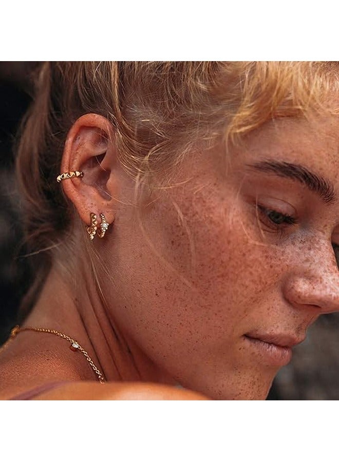 Mevecco Women Huggie Hoop Earrings Gold Ear Stud Cuff 14K Gold Filled Small Boho Beach Simple Delicate Handmade Hypoallergenic Jewelry Gift - Image 2