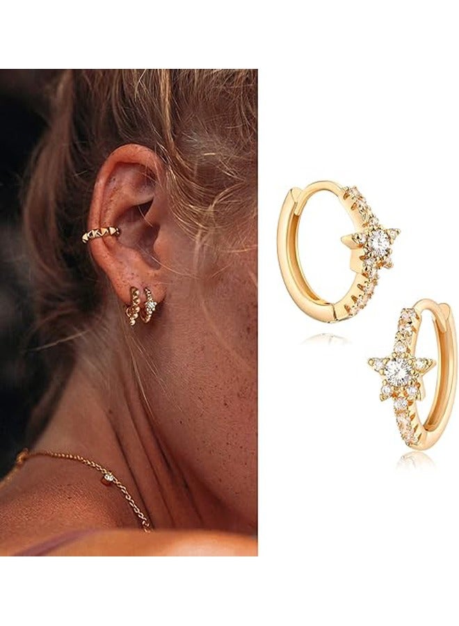 Mevecco Women Huggie Hoop Earrings Gold Ear Stud Cuff 14K Gold Filled Small Boho Beach Simple Delicate Handmade Hypoallergenic Jewelry Gift - Image 3