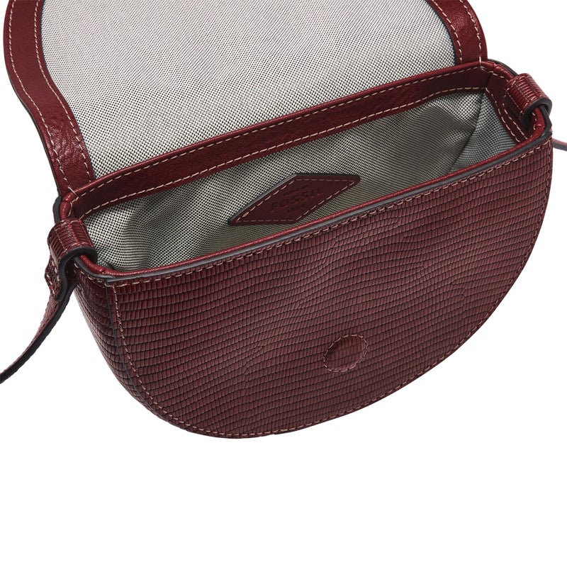 Fossil Women's Harwell Leather Small Flap Crossbody Purse Handbag, Mahogany W/Suede Flap (Model: ZB1939243) - Image 2