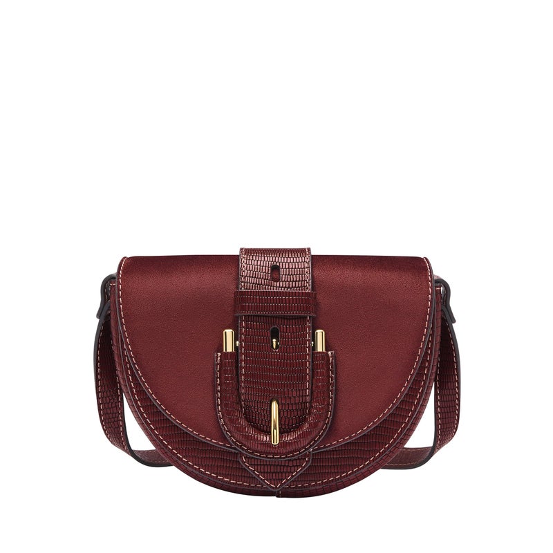 Fossil Women's Harwell Leather Small Flap Crossbody Purse Handbag, Mahogany W/Suede Flap (Model: ZB1939243) - Image 1