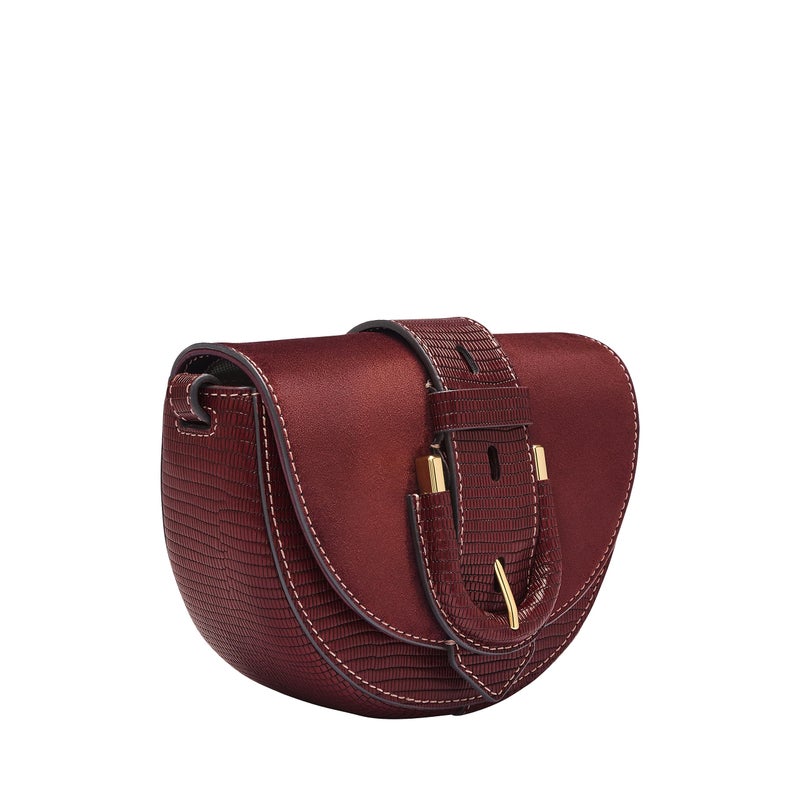 Fossil Women's Harwell Leather Small Flap Crossbody Purse Handbag, Mahogany W/Suede Flap (Model: ZB1939243) - Image 4