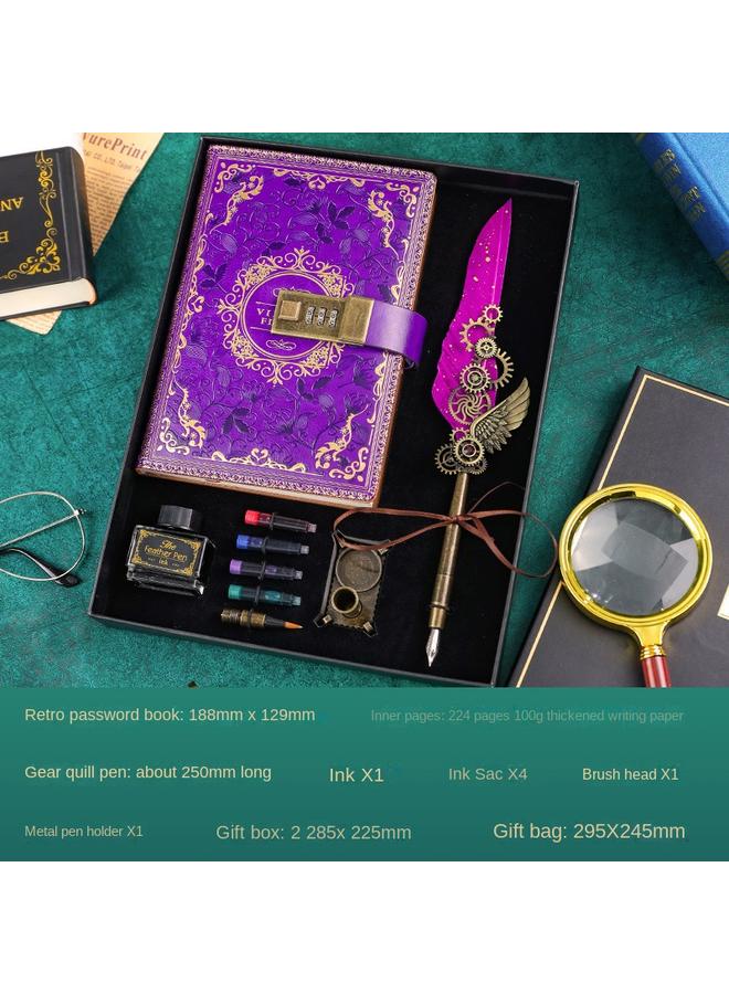 Bluejw Retro European-style Password Notebook Gift Box Hand Account Suit With Lock Hand Account Book For Boys And Girls Cute Cartoon Girls - Image 1